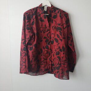 draper's & damon's red and black floral sheer top size M